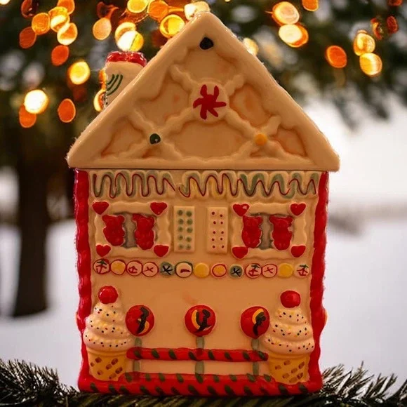 Vintage Holiday Sweet Vivid Hand Painted Gingerbread Cookie/Candy Jar Storage & Organization